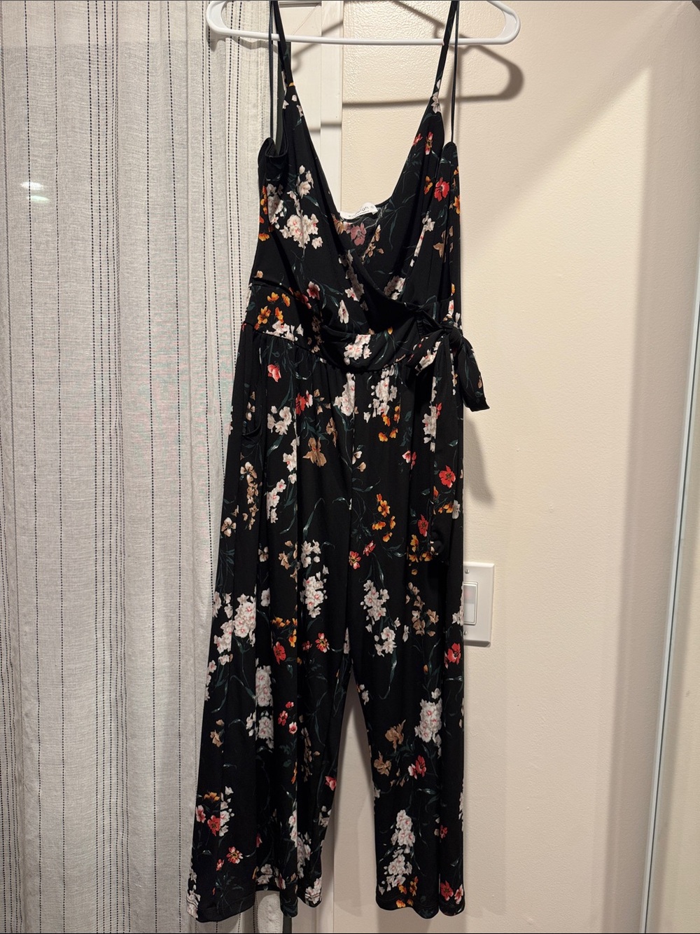 Kaileigh Black Floral Wrap Jumpsuit with Tie Waist